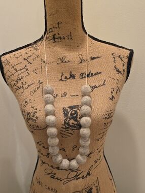 Handcrafted Felt Ball Necklace in Light Gray